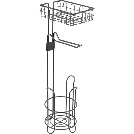Porte-papier toilette en fer noir avec étagère, support vertical pour rouleau de papier toilette, rangement et organisation de la salle de bain