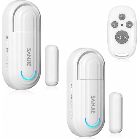 Lot de 2 alarmes pour portes et fenêtres avec télécommande – 4 modes, alarme 120 dB pour portes et fenêtres, protection anti-intrusion et sécurité domestique, Blanc (1/5)
