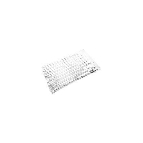 Couverture de survie pliable en film PET aluminisé, thermique et portable, idéale pour les voyages, le camping et les activités de plein air. Couleur argent, 210 cm x 130 cm.