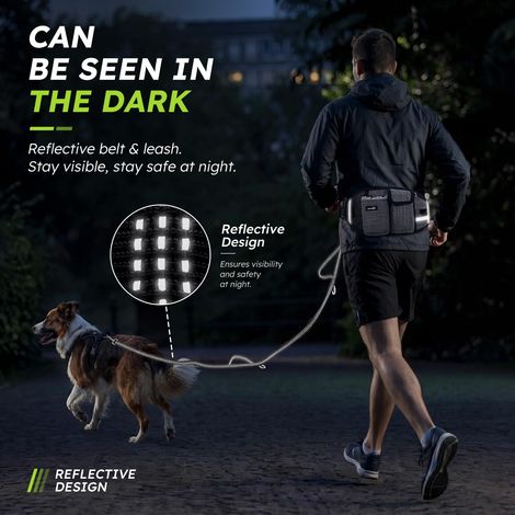Laisse pour chien avec ceinture mains libres réglable et sacoche de rangement