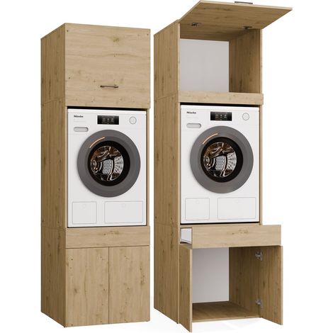 Mobile bagno Pola Twin 1S con modulo superiore per lavatrice o asciugatrice - cassetto estraibile - rovere artisan (1/5)