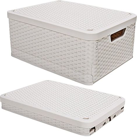 QAZQA Pliable Boîte de Rangement avec Couvercle, 43.8x33x24.5cm Boite de Rangement Plastique Caisse de Rangement avec Poignée, Empilables Tissé Panier de Rangement Pour Vêtements, Jouets, Livres (1/5)