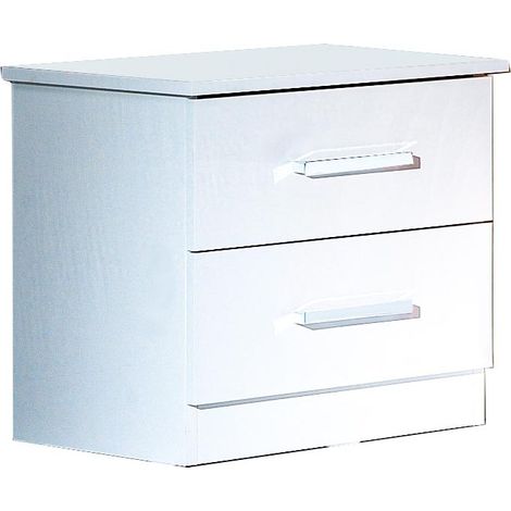 Chevet 2 tiroirs bois blanc laqué avec poignées chromées Turin 50cm (1/2)