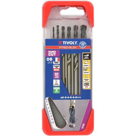 Tivoly • 6 forets métaux LAZER HSSE8 (cobalt 8%) revêtu INCOCUT Ø 2 à 8 mm PREMIUM (1/2)