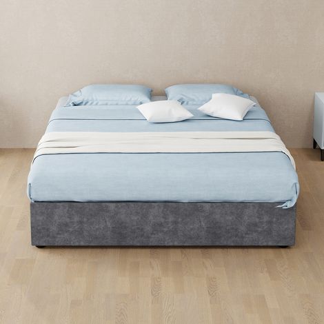 DESMIU Lit coffre 140 × 200 cm 2 places avec LED et sommier réglable sans matelas, en tissu, gris (1/4)