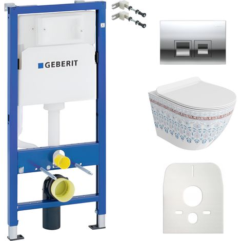 GEBERIT WC Set mit Vorwandelement, Wand-WC und Spülknopf (1/5)