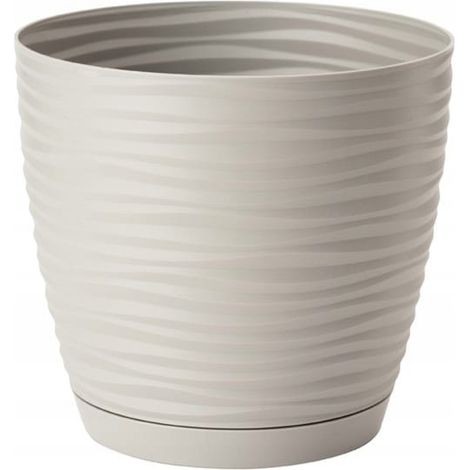 Pot de fleurs avec soucoupe, rond, gris clair, 12,7 x 11,8 cm, en plastique