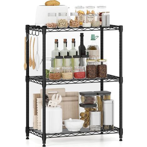 COSTWAY Scaffale in Metallo con Ripiani, Scaffale Regolabile e Resistente con Ripiani Rete a V, Organizzatore Multiuso con Anti-ribaltamento per Casa, Cucina e Garage (3 piani,Mini) (1/5)