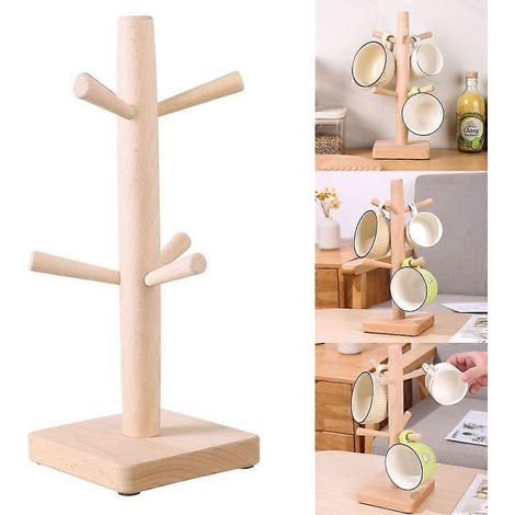 Porte-tasses de cuisine en bois de hêtre, support pour tasses à café (1/4)