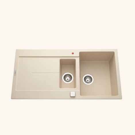 Évier granit beige 1 bac 1/2 à encastrer – Égouttoir réversible – Dimensions 1000x500mm – Bonde incluse – Pour cuisine moderne – Luisina