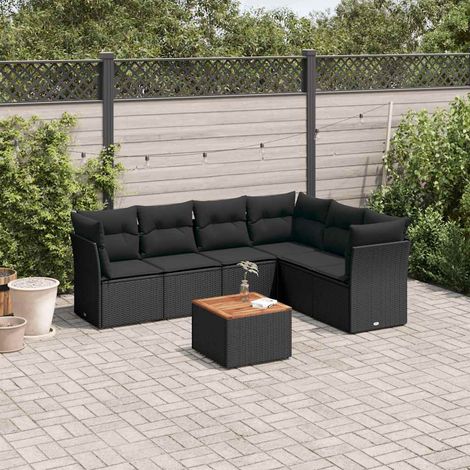 Set divani da giardino modulare con cuscini e vano contenitore in polyrattan nero, 7 pezzi, 60.94kg - PANGIVO (1/5)