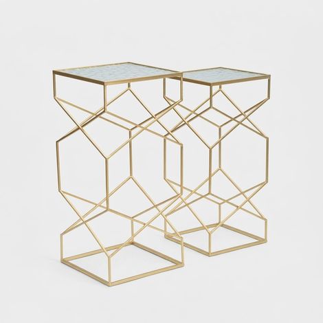 Set de 2 mesitas cuadradas de metal y cristal Glassy S (1/5)