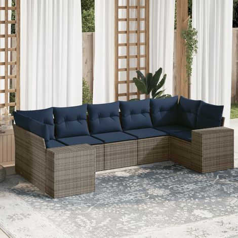 7-teiliges Gartensofa-Set mit Kissen, grau, Polyrattan (1/5)