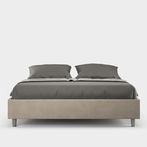 Lit double avec rangement 160x190 en tissu beige Azelia (1/3)