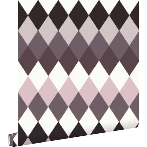 papier peint rayure horizontal de rhombes à structure de lin tons de violet taupe  - ESTAhome (1/5)