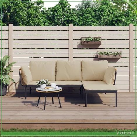 Salon de jardin - FAFEICY - 364108 - Résine tressée anthracite - Coussins beiges - Ensemble 3 pcs 4 places (1/5)