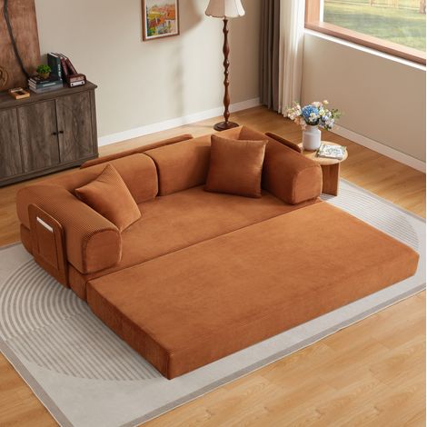 Sofá cama plegable, convertible en cama, confort de descanso, estructura de acero cromado, espuma, terracota (1/5)