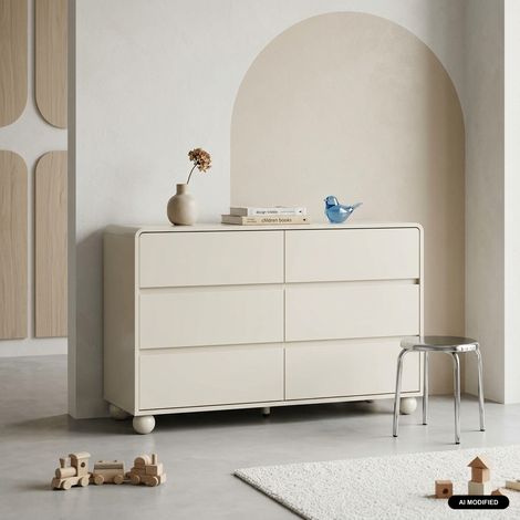 sweeek - Commode enfant décor bois laqué 6 tiroirs beige - Noushka (1/5)