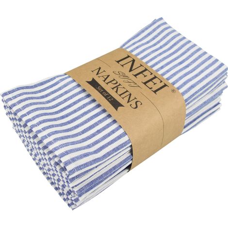 Lot de 12 Serviettes de Table Unies en Coton et Lin mélangé à Rayures (40 x 30 cm) pour événements et Usage Domestique (Bleu) (1/5)