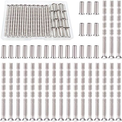 20 Pièces Vis Poignee Porte M4, Vis de Connexion avec Boulon Kit, Boulons de Connexion et Manchon, Liaison Meuble Nickelée pour Écussons, Poignée de Porte, Armoire, Tiroirs (1/5)
