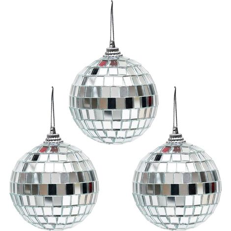 Lot de 3 boules disco argentées miroir de 8,1 cm (3,2 pouces) pour décorations lumineuses à suspendre au sapin de Noël. (1/3)