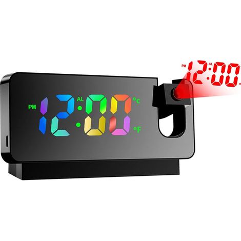 Digitaler Wecker - Projektionswecker - Digitaler Wecker fürs Schlafzimmer - 360°-LED-Digitaluhr - Mit Speicherfunktion - Temperaturanzeige - Für Schlafzimmer, Wohnzimmer und Büro - Schwarz (1/5)