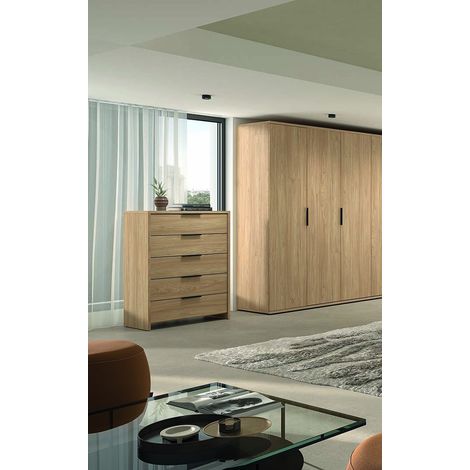 Commode contemporaine 5 tiroirs coloris acacia Gladys (1/5)
