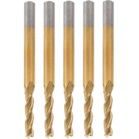 5 fraises 3 dents queue cylindrique 3.175 mm pour CNC, revêtement titane, lot de 5 pièces (1/5)