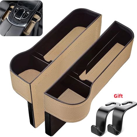 (Ensemble beige) Boîte de rangement multifonctionnelle en cuir pour sièges auto, accessoires automobiles (1/5)