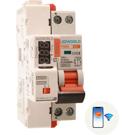 MCB Interruttore Magnetotermico WIFI Con Riarmo Automatico, Curva C 1P+N 2M 6000A AC 230V PN8H, Corrente Disponibile 6A 10A 16A 20A 25A 32A (C3A) (1/3)