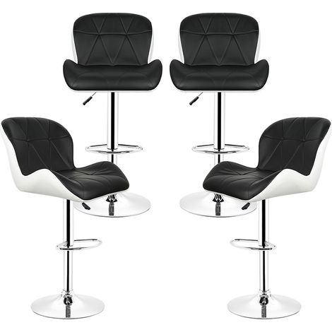 SiFree®Tabouret de Bar, Lot de 4 Hauteur Réglable (91-111cm), Tabouret Haut avec Dossier pour Bar de Cuisine Noir et Blanc (1/5)