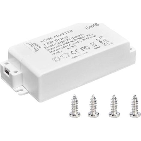 Transformateur pour éclairage LED 30 W CC 24 V 1,25 A. Alimentation à tension constante CA 100-240 V. Accessoires pour rubans LED. (1/5)