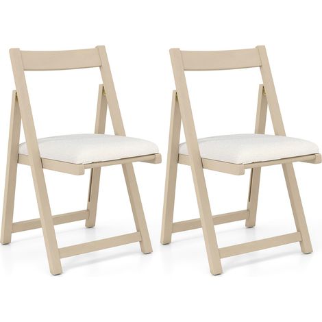 COSTWAY Set di 2 Sedie Pieghevole, Sedie da Pranzo in Legno di Gomma con Schienale Curvo e Seduta Imbottita, Portata 150 kg, Sedie Ergonomiche per Cucina, Soggiorno, Matrimonio e Ristorante (Beige) (1/5)