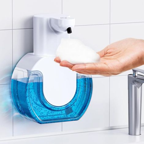 Automatischer Seifenspender, 420 ml, wandmontierter elektrischer Schaumseifenspender, berührungslos, über USB wiederaufladbar, mit Infrarot-Bewegungssensor, für Küche und Bad, weiß  FLITI