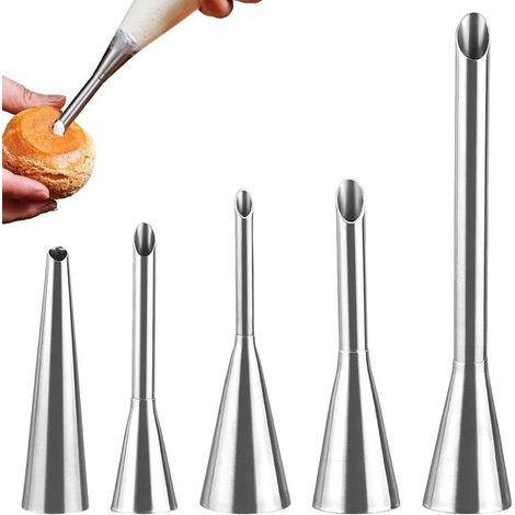 5-teiliges Spritztüllen-Set, Spritztülle aus Edelstahl, professionelles Backzubehör, geeignet für Cupcakes, Windbeutel, Donuts und andere Desserts. (1/4)