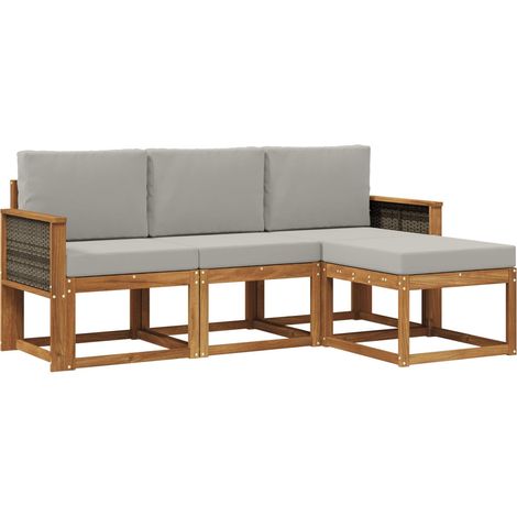 Outdoor-Sofagarnitur mit Kissen 4 pcs Natürlich und Hellgrau vidaXL