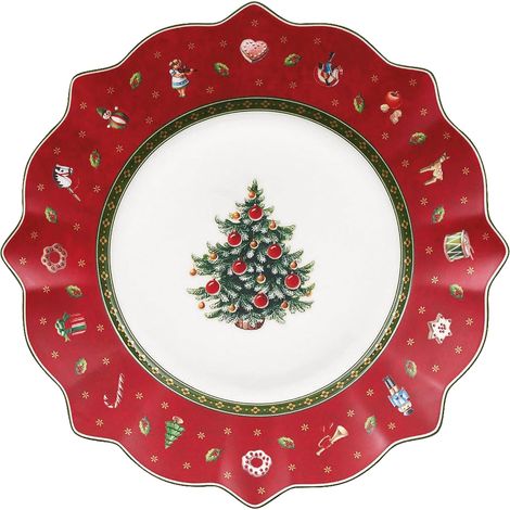 Assiette à Dessert Rouge,Blanc, Compatible Micro-Ondes, Petite Assiette Dessert Noel, Assiette Noel en Porcelaine, Vaisselle, Porcelaine Haut De Gamme (1/5)
