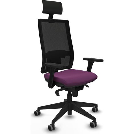 Horna sincro malla negra similpiel morado brazos 3D base piramidal cabecero fijo ruedas 65mm engomadas (1/5)