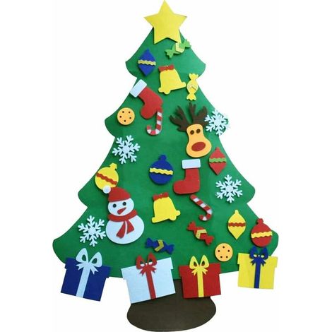 Sapin de Noel, Feutre Arbre de Noël,Sapin de Noël Décoration Vitrine DIY Feutre avec Ornements détachables Décorations Noël 95 70cm, pour Les Décorations De Noël (1/5)