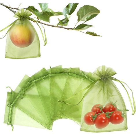 Lot de100 10x15cm Sac Protection Fruits, Sac de Protection Fruits, Sacs Filets Protection des Grappes Raisin, Sac Organza avec Cordon pour Protéger Contre Guêpes Oiseaux et Autres Insectes (1/5)