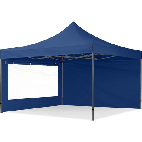 TOOLPORT 4x4m PES 750 Pop up gazebo party tent PREMIUM Steel 40 mm, incl. Sidewalls with Panorama Windows, blue (1/5)
