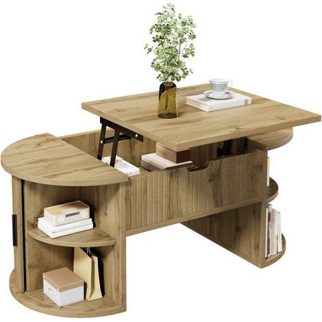 Table basse avec rangement rangement ouvert style moderne hauteur réglable étagères ouvertes rangement dissimulé portes coulissantes (1/5)
