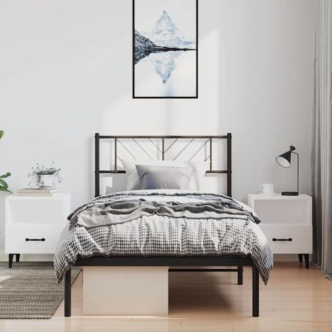 Estructura cama sin colchón con cabecero metal negro 100x190 cm (1/5)