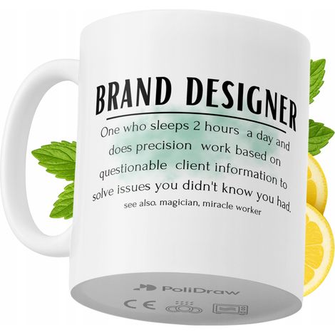 Lustige Kaffeetasse mit witzigem Textdesign für Markendesigner – ideal für Geburtstage, Namenstage, Feiertage und besondere Anlässe. Hochwertige Tasse für Zuhause, Büro und Arbeit. Farbe: Weiß, 330 ml