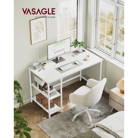 Vasagle – Bureau droit 60 x 120 cm avec étagère réversible – Cadre en acier – Pieds réglables pour stabilité – Style industriel blanc