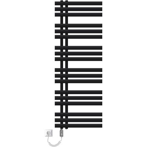 LuxeBath Radiateur Électrique, Design Iron EM, 500x1400 mm, Noir Mat, Résistance Chromée 1200W avec Thermostat Simple, Sèche-Serviettes à Cartouche Chauffante, Radiateur aux Panneaux de Salle de Bain (1/5)