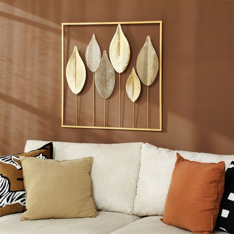 Metallrahmen mit Blattdesign, Wandschmuck, moderner Stil, Goldfarben