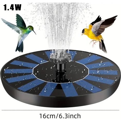 Fontaine solaire (1,4 W) pour bain d'oiseaux, pompe à eau avec lumières colorées, portable et indépendante, idéale pour les bassins de jardin, les piscines et les aquariums. (1/5)