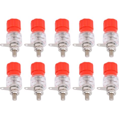 Lot de 10 prises bananes 4 mm (0,2 po) à vis en cuivre, en alliage de zinc transparent, pour haut-parleurs, 30 Vca – 60 Vcc, rouge (1/5)