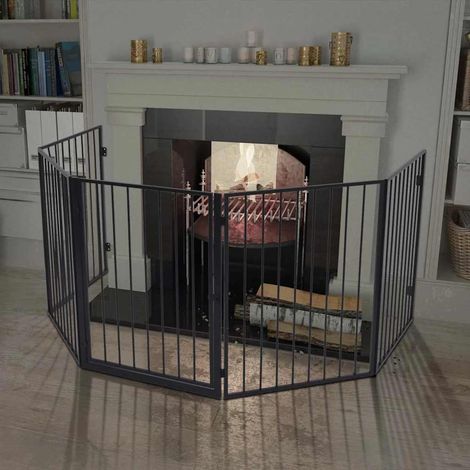 vidaXL Fireplace Fence for Pets Black Steel (1/5)